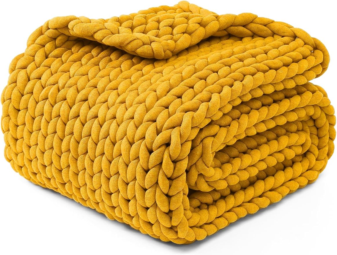 YnM Chunky Throw Blanket, Medium-Weight, Hand Knitted, Skin Friendly, Ventilated and Breathable, Machine Washable, Home Décor Piece for Couch, Sofa and Bed (Yellow Fusion, 40x50 Inch)