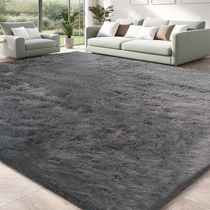 9x12 Extra Large Ultra-Soft Gray Shag Area Rug for Living Room, Bedroom and Dining Room – Fluffy, Durable, Non-Slip Carpet for Nursery, Playroom and Home Office, Modern Plush Home Décor