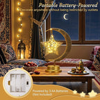 Lewondr Ramadan Moon Lamp with Rattan Star, Lunar Lamp for Night Stands, Battery Powered Ramadan Desk Lamps Decorations, Gold Crescent Table Light Bedside Lamps for Desktop Nursery Kids Room Decor