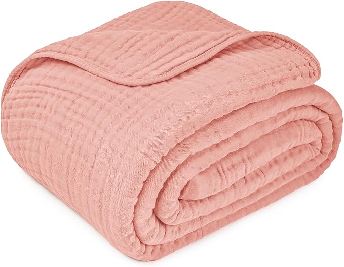 Comfy Cubs Muslin Blanket for Adults Queen 90" x 90" - 6 Layer Soft, Breathable & Lightweight Muslin Adult Blanket - Machine Washable & Designed in The US Bedding for All Seasons - Bold Blush
