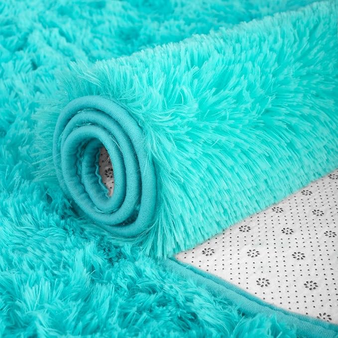 ISEAU Fluffy Rug Carpets Soft Shaggy Area Rugs Indoor Floor Mats for Kids Room Fuzzy Carpet Comfy Cute Nursery Mat Bedside Rug for Boys Girls Bedroom Living Room Home Decor, 6ft x 9ft, Teal Blue