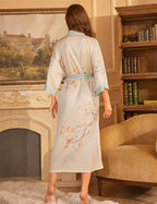 Kihnop Women's Floral Long Kimono Robe Long Satin Robe Long Silk Robe Ladies Kimonos Silky Bathrobe Cover Up, One Size