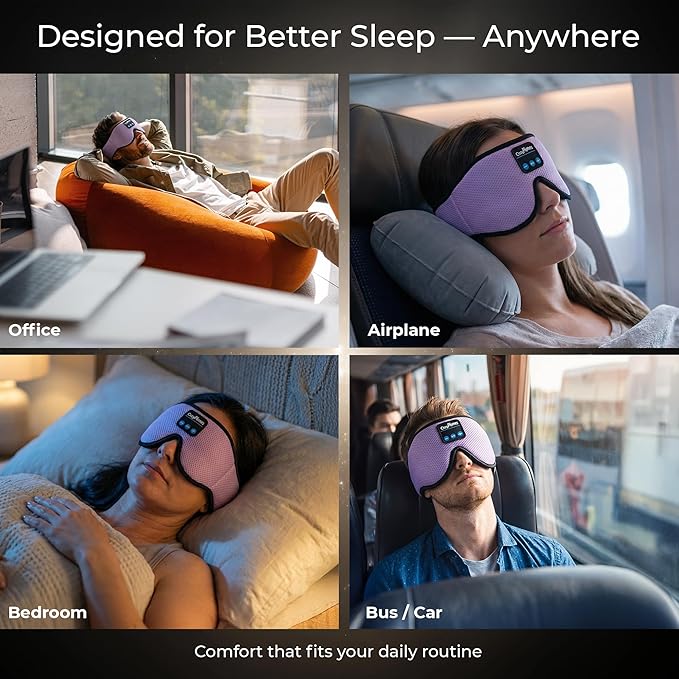 CozyPhones Bluetooth Sleep Mask with Headphones – 3D Contoured Memory Foam Eye Mask, Wireless Eye Mask for Sleeping, Adjustable Sleep Headphones, Bluetooth 5.4, 14H Playtime - Grey