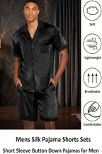 Ekouaer Men Satin Silk Pajamas Set with Pockets Sleepwear Shorts Satin Summer Loungewear 2 Piece Button Down Set S-3XL