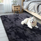 OLANLY Area Rugs for Living Room Bedroom, Machine Washable 3x5 Feet Soft Fluffy Shaggy Bedside Rug, Indoor Floor Carpet for Kids Girls and Boys, Nursery Room, Home Decor Aesthetic, Deep Grey Tie-dye