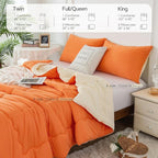 COTTEBED Reversible Softness Bright Orange and Beige King Size Comforter Set Clearance, Jersey Knit T-Shirt Feel California King Cozy Bedding Down Blanket Quilt & Pillowsham for Women Men All Season