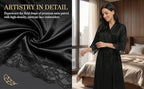 Long Satin Robes for Women Ankle Length Kimono Robes Silky Bridal Party Robes with Lace Trim Bridesmaid Loungewear Sleepwear