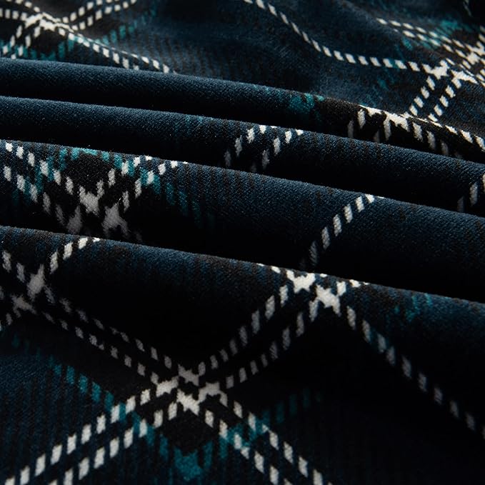 Elegant Comfort Throw Blanket, Reversible Sherpa Flannel, Ultra-Soft, Fuzzy, Cozy and Plush- All Season Lightweight Decorative Throw, 50 x 60 inches, Plaid Design Sherpa Throw, Navy