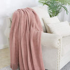 BOURINA Coral Pink Throw Blanket 50 x90 Inches Textured Solid Soft Sofa Throw Bed Runner Knitted Decorative Blanket