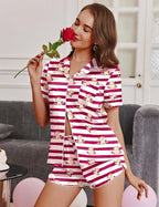 Ekouaer Womens Silk Satin Pajamas Short Sleeve PJS Shorts Set Soft Button Down Sleepwear 2 Piece Loungewear S-5XL