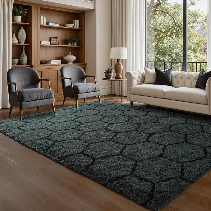 Fluffy 6x9 Area Rugs for Bedroom Living Room,Thick Shag Throw Floor Carpet,Soft Shaggy Bedside Non-Slip Rug Dusk Gery