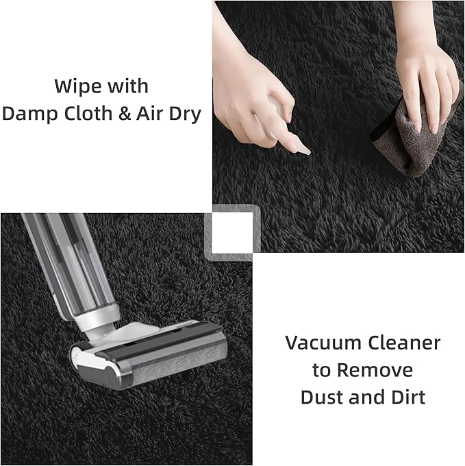 Litanika 5x8 Shag Area Rug for Living Room Bedroom, Black High Pile Ultra Soft Plush Shaggy Furry Bedside Playroom Dorm Carpet, Non-Slip, Non-Shedding Modern Indoor Floor Rug
