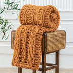 WESHIONGOO Chunky Knit Blanket Throw 40"×60" Knitted Throw Blankets for Couch Bed Fluffy Soft Blanket with Jumbo Chenille Yarn Thick 100% Handmade (Burnt Orange, Medium Size Throw)