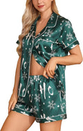 Samring Women's Silk Satin Pajamas Set Short Sleeve Sleepwear Two Piece Button Down Pj Set with Pockets S-XXL