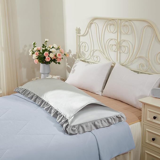 Light Gray Satin Pillowcases Body Pillow for Hair and Skin,Light Gray Body Pillow Silk Pillowcase with Envelope Closure Princess Room Decoration