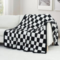 Carriediosa Checkered Throw Blanket 90" X 90" Queen, 400GSM Ultra Soft Microfiber Fuzzy Fluffy Reversible Cute Preppy Knitted Blankets Cozy Plush Fall Throws for Couch, Bed, Sofa, Black