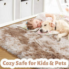 Amdrebio Tie-Dyed Beige Tan Area Rugs for Bedroom Kids Room, 5x7 Cute Fluffy Plush Shaggy Rug for Living Room Decor Aesthetic, Soft Furry Fuzzy Neutral Carpet for Baby Nursery Playroom Preppy Dorm