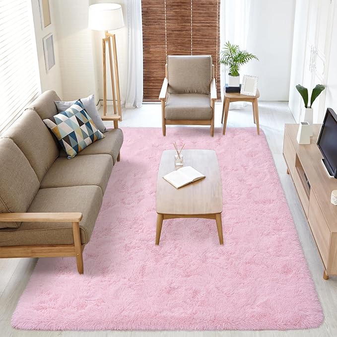 Softlife Light Pink Area Rug for Living Room, Fluffy Shag Plush 5.3x7.6 Rugs for Bedroom Girls, Shaggy Soft Fuzzy Kids Large Carpet for Dorm Bedside Ultra Cozy Non-Slip Indoor Decor