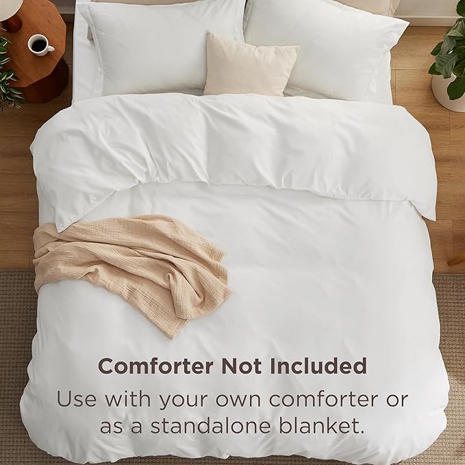Bedsure Duvet Cover with Fitted Sheet Twin/Twin XL - Deep Pocket, Hotel Luxury Soft Double Brushed Bedding Set with Zipper Closure, 1 Duvet Cover, 1 Fitted Sheet, 1 Pillow Shams, NO Comforter, White