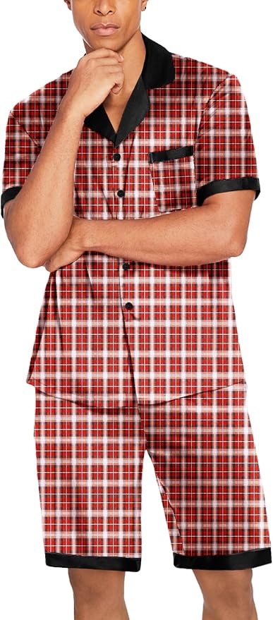 Ekouaer Men Satin Silk Pajamas Set with Pockets Sleepwear Shorts Satin Summer Loungewear 2 Piece Button Down Set S-3XL