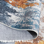 Area Rug 6x9 Washable Rugs Modern Abstract Area Rug Soft Non-Slip Non-Shedding Faux Wool Stain Resistant Floor Carpets for Living Room Bedroom Dining Room Kids Room Home Office (Blue, Grey, Gold)