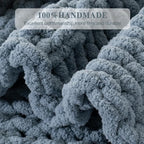 Bunnikins & Clover Dusty Blue Throw Blanket, Handmade Chenille Cable Chunky Knit Throw for Couch, Blue Grey Throw Blanket for Home Decor, 50"x60"
