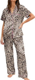 Ekouaer Womens Silky Satin Pajamas Set Short Sleeve Button Down Sleepwear 2 Piece Lounge Set Pj Set