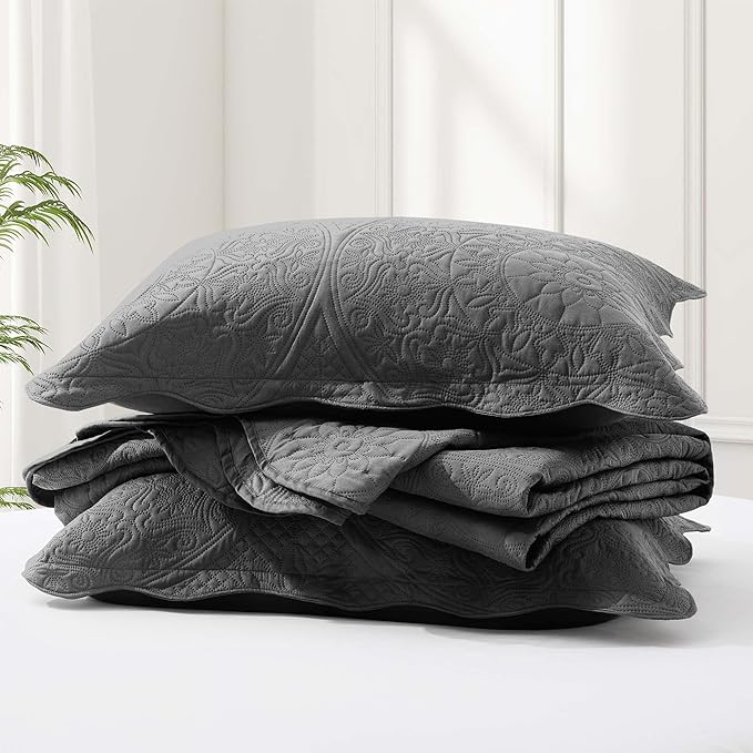IR Imperial Rooms 10 Pack Twin Quilt Bedding Set (68" x 86") - Bulk Wholesale for Hotels, Guest Bedroom & Airbnbs - Lightweight Microfiber Reversible Floral Embossed Quilts Bedspreads (Grey)