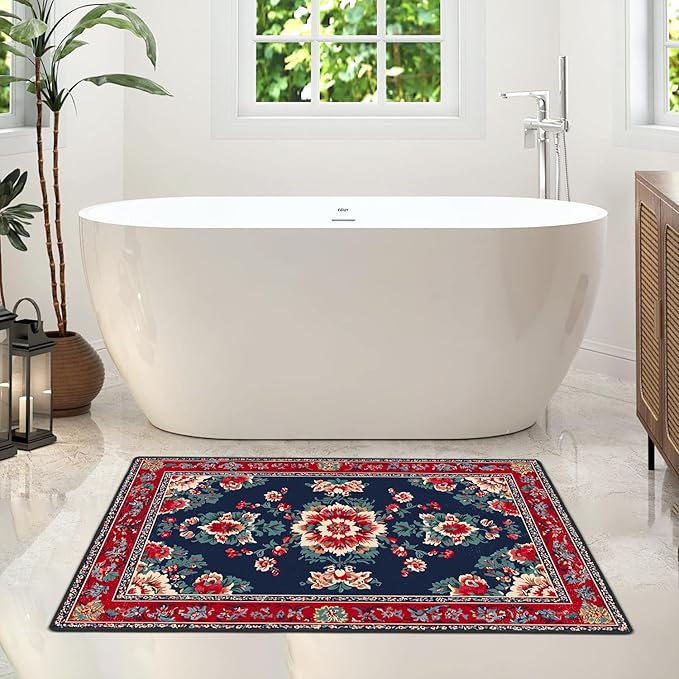Area Rug 2x3 ft Entry Rug Washable Boho Rugs Non Slip Low Pile Floral Door Mat Small Carpet for Bedroom, Bedside, Kids Room,Dining Room