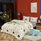 CLOTHKNOW Kids Twin Comforter Set Yellow Animal Bedding Comforter Sets Soft Cartoon Comforter Fox Rabbit Beige Bedding with 2 x Pillow Cases