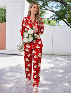 Ekouaer Satin Pajama Set for Women Silky Sleepwear Long Sleeve Top and Pants Button Down Pjs Lounge Set