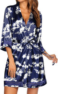Ekouaer Women's Lace-Trim Silk Robes Bride Bridesmaid Kimono Satin Bathrobe V Neck Sleepwear with 3/4 Sleeve