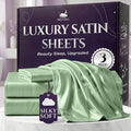SLEEP SANCTUARY Satin Sheets Twin Size – 3 Piece Luxury Silky Bed Set, Softer Than Silk, 15" Deep Pocket, Cooling & Wrinkle-Free, Moisture-Wicking & Breathable for Hair & Skin (Sage Green)