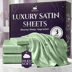 SLEEP SANCTUARY Satin Sheets Twin Size – 3 Piece Luxury Silky Bed Set, Softer Than Silk, 15" Deep Pocket, Cooling & Wrinkle-Free, Moisture-Wicking & Breathable for Hair & Skin (Sage Green)