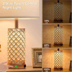 SAIWEYA Crystal Table Lamps 3-Way Dimmable Bedroom Lamp with 2 USB Ports & AC Outlets for Living Room Retro Bedside Nightstand Lamp Night Light (Rose Gold- 1 Pack 24In)