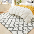 Litanika 4x6 Geometric Shag Area Rug for Bedroom, White and Grey High Pile Ultra Soft Plush Shaggy Furry Bedside Playroom Dorm Carpet, Non-Slip, Non-Shedding Indoor Floor Rug