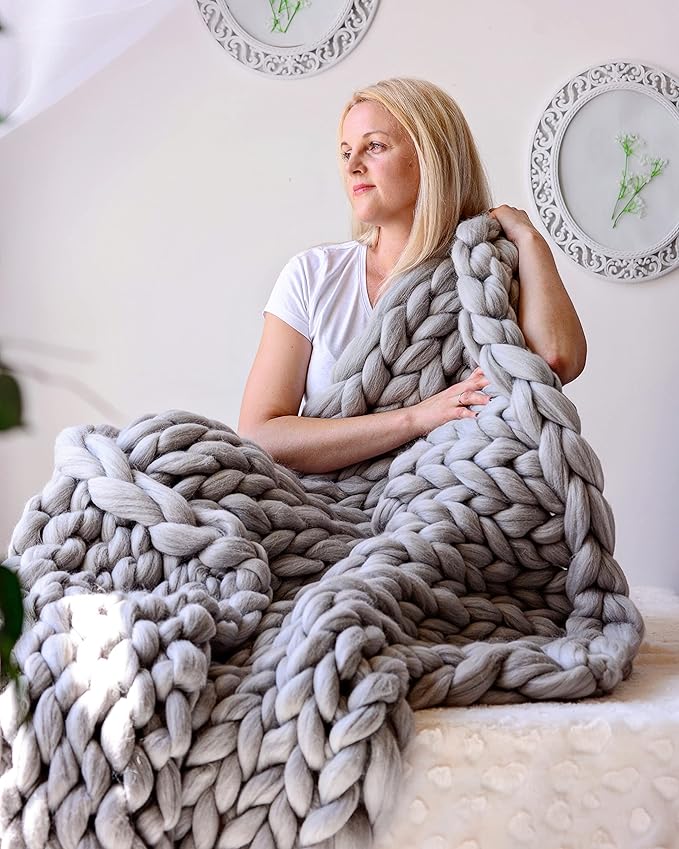 Boho Throw Blanket - Chunky Knit Blanket Full Size Blanket for Adult 54x75 Rust, Boho Blanket Bed Decor, Knit Blanket for Couch, Birthday Gift for Women, Ideas (Terracotta, 54"x75")