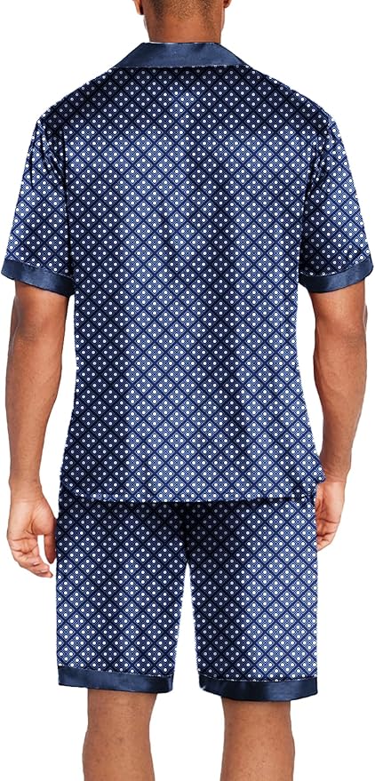 Ekouaer Men Satin Silk Pajamas Set with Pockets Sleepwear Shorts Satin Summer Loungewear 2 Piece Button Down Set S-3XL