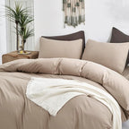 CLOTHKNOW Khaki Full Size Comforter Set 3Pcs Taupe Bedding Comforter Sets Soft Tan Bedding Beige Coffee Comforter with 2 x Pillow Cases