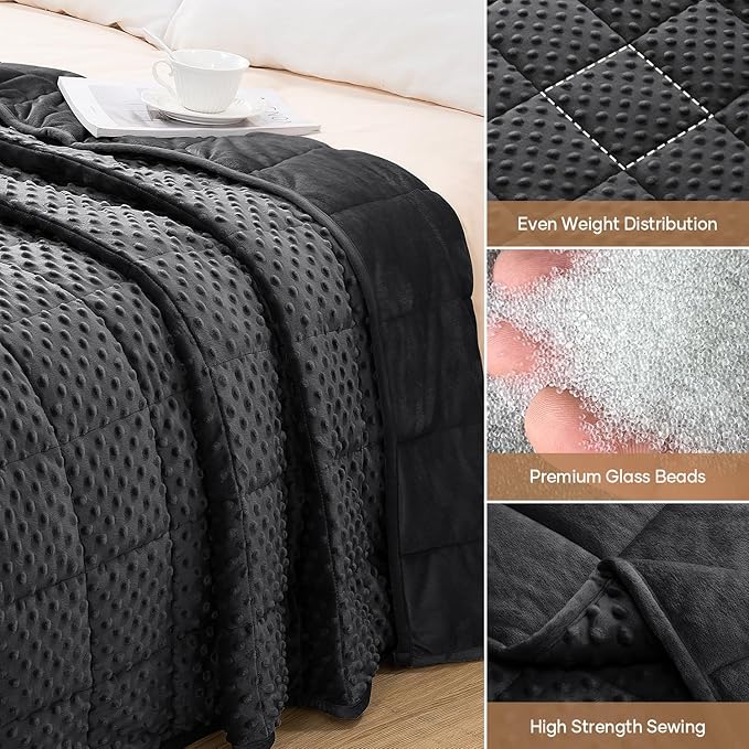 Wemore Minky Dot Weighted Blanket for Adults Twin Size 12 lb, Soft Heavy Blanket for Stress Relief and Sleep Promotion, Breathable Blanket for All-Season with Glass Beads, Black 60 x 80 inches