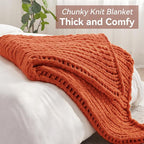Negwoo Chunky Knit Throw Blanket, 40''*50'' Fall Throw Blanket Knitted Chenille Yarn for Bed Couch, Handmade Orange Crochet Big Thick Blanket, Machine Washable Cute Comfy Blankets for Home Decor