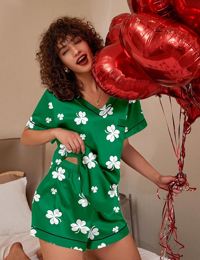 Ekouaer Silk Pajama for Women Short Sleeve Satin Pj Set Two Piece Soft Sleepwear Loungewear, S-XXL