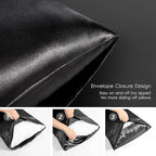 Black Satin Pillowcase for Hair and Skin, Vegan Silk Pillowcase Set-2 Satin Pillowcases, 1 Eye Mask, 1 Scrunchie-Luxury Sleep Set, Silky Standard Satin Pillow Cases with Envelope Closure