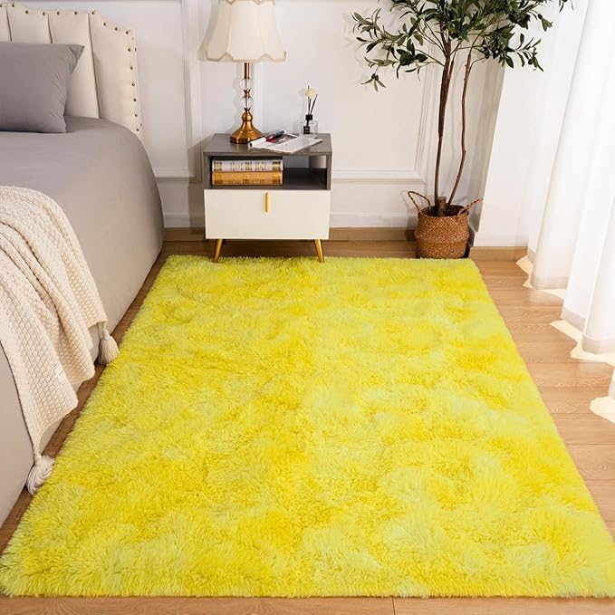 Softlife Area Rug for Living Room, Fluffy Shag Plush 6x9 Rainbow Rugs for Bedroom Girls Kids, Shaggy Soft Fuzzy Tie Dyed Large Carpet for Dorm Bedside Ultra Cozy Non-Slip Indoor Decor