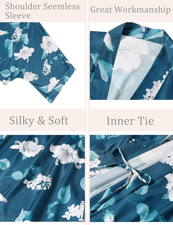 Aensso Long Soft Lightweight Silky Kimonos Robes for Women, Luxury Japanese Floral Womens Kimono Robe