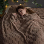 NEWCOSPLAY Super Soft King Blanket Taupe Premium Silky Flannel Fleece 3D Checkered Lightweight Bed Blanket All Season Use (Taupe Checkered, King(90"x110"))