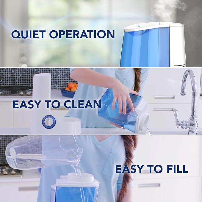 Vicks Warm Mist Humidifier Filter‑Free 1 Gal Tank, Auto Shut‑Off, Night Light, VapoPad and VapoSteam Compatible