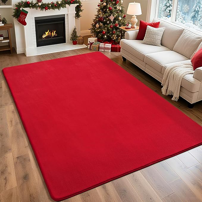 Przemy Washable Area Rug for Living Room Bedroom, 6x9 Feet Red Memory Foam Rug, Super Soft Modern Indoor Carpet for Kids Room Girls Boys Dorm Nursery Decor