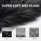 Faux Fur Rug for Bedroom, Black Fluffy Round Rug for Kids Room, Small Furry Circle Rugs 3X3, Soft Shag Circular Rug for Nursery, Fuzzy Plush Floor Carpet, Cute Indoor Decor for Gilrs Teen's Dorm