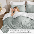 Love's cabin Grey Full Size Comforter Set - Full Comforter Set, 3 Pieces Cute Floral Bedding Sets for All Seasons,1 Soft Reversible Botanical Flowers Comforter and 2 Pillow Shams